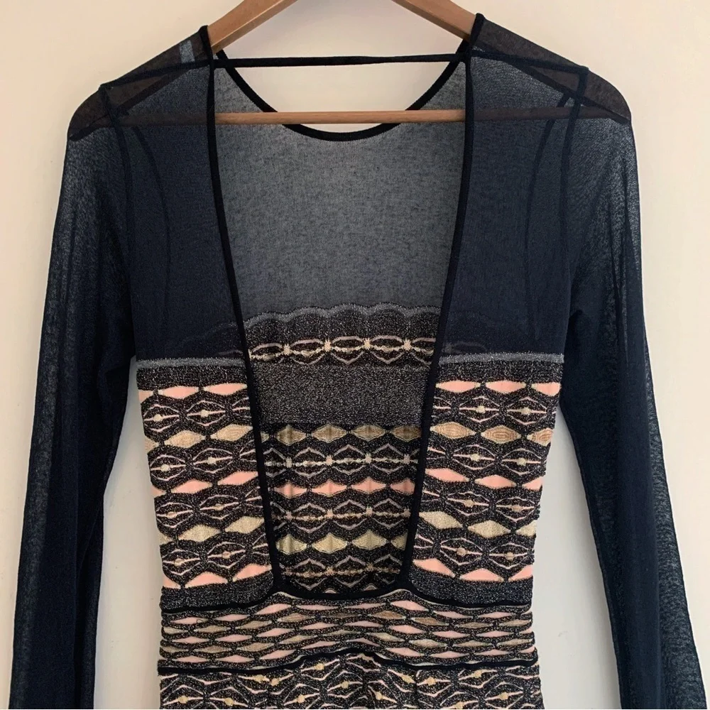 M Missoni Black & Gold Lurex Mesh Knit Dress Sz 8 Quiet Luxury